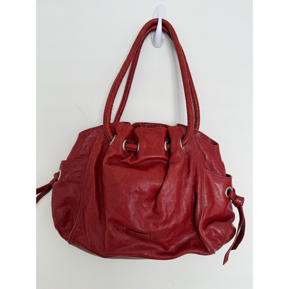 Y2K VTG Cole Haan 90s Rust Burnt Orange Leather Hobo Shoulder Bag Purse Tassles